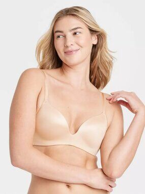 NWOT Auden Wirefree Padded Push-up Bra Beige 32C Molded Cup Adjustable Straps